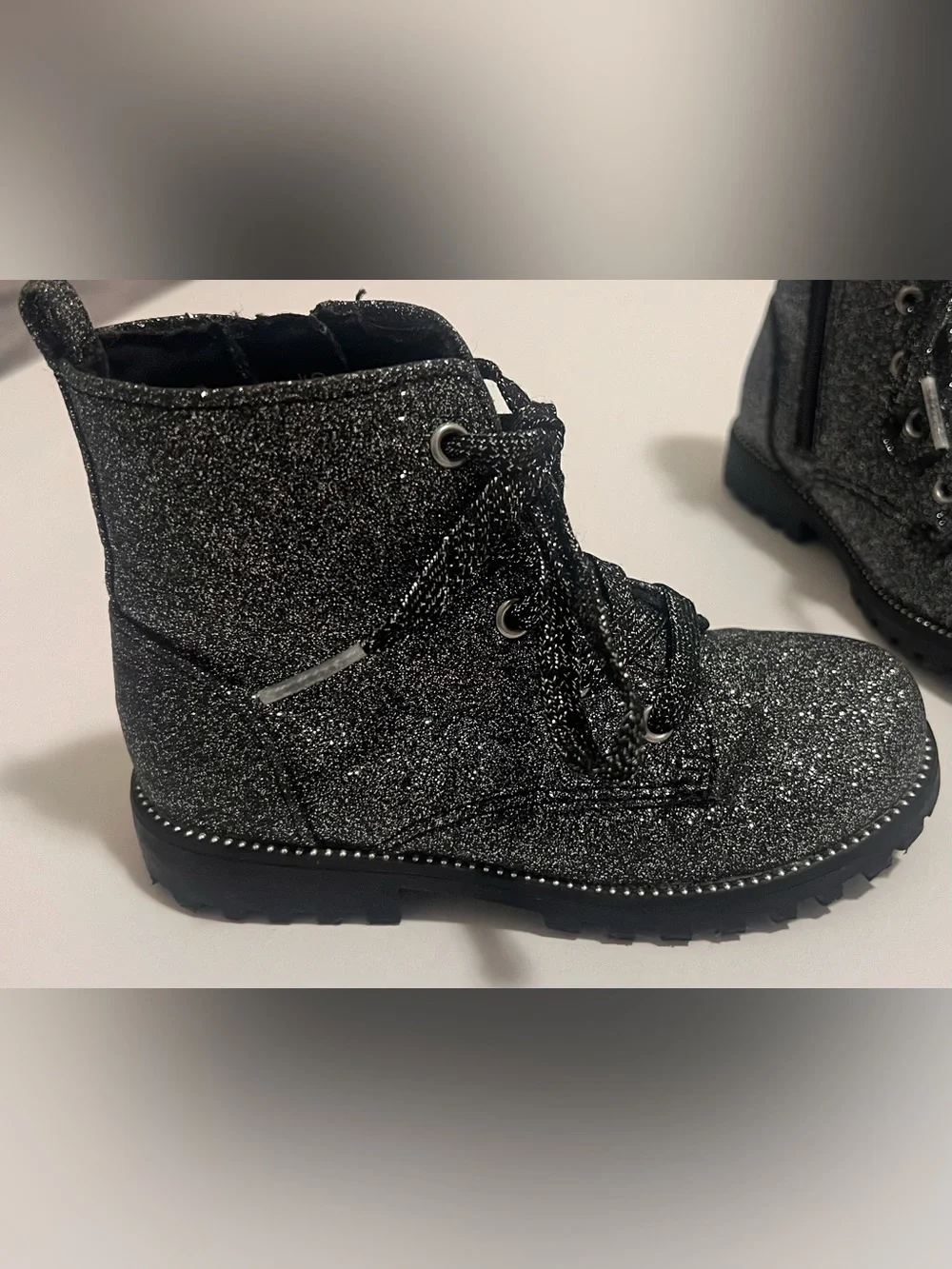 Rachel Zoe Black Glitter Kids Combat Boots